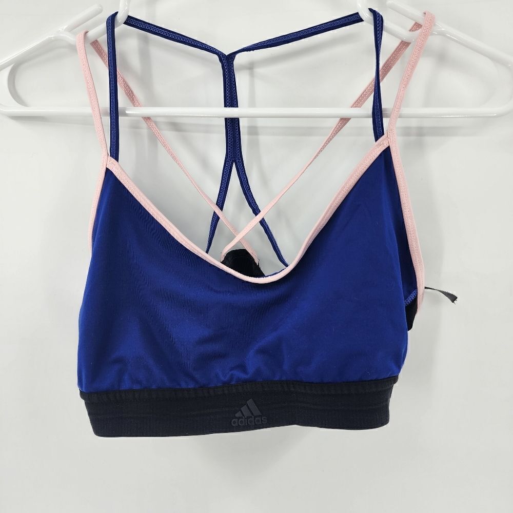 Adidas blue sports bra racerback medium pink gym workout